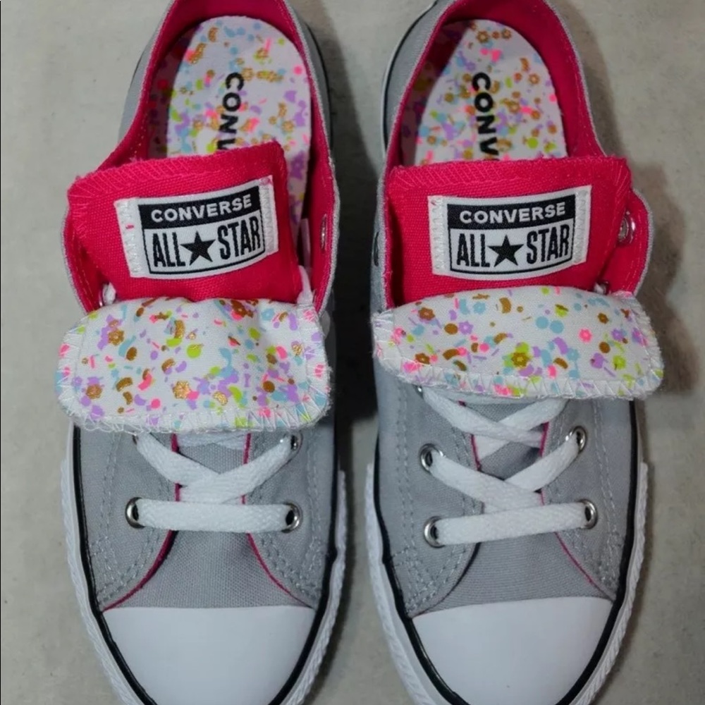 Converse Chuck Taylor Double Tongue Grey/Pink Pop/Wht Girl's Sneakers-Size 1